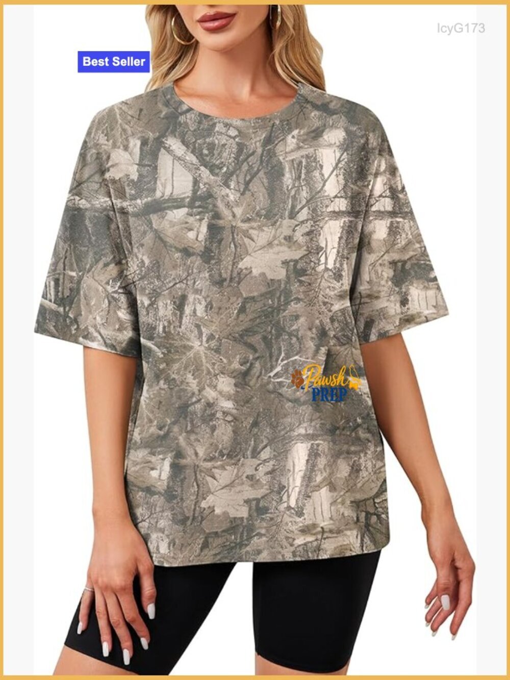 Oversized Short Sleeve Crew Neck Camouflage T-Shirt Loose Fit Tee